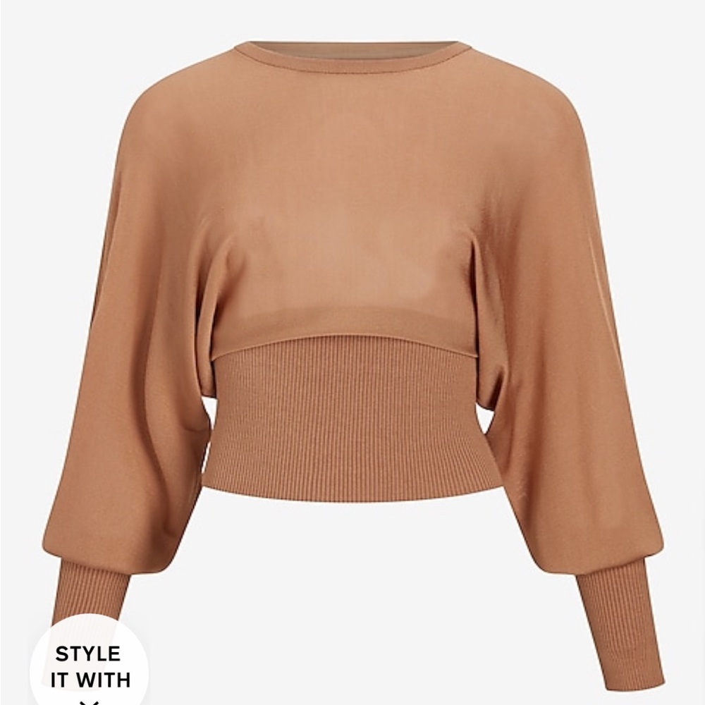 Ballooned Sleeve Ribbed Bottom Sweater (Medium)